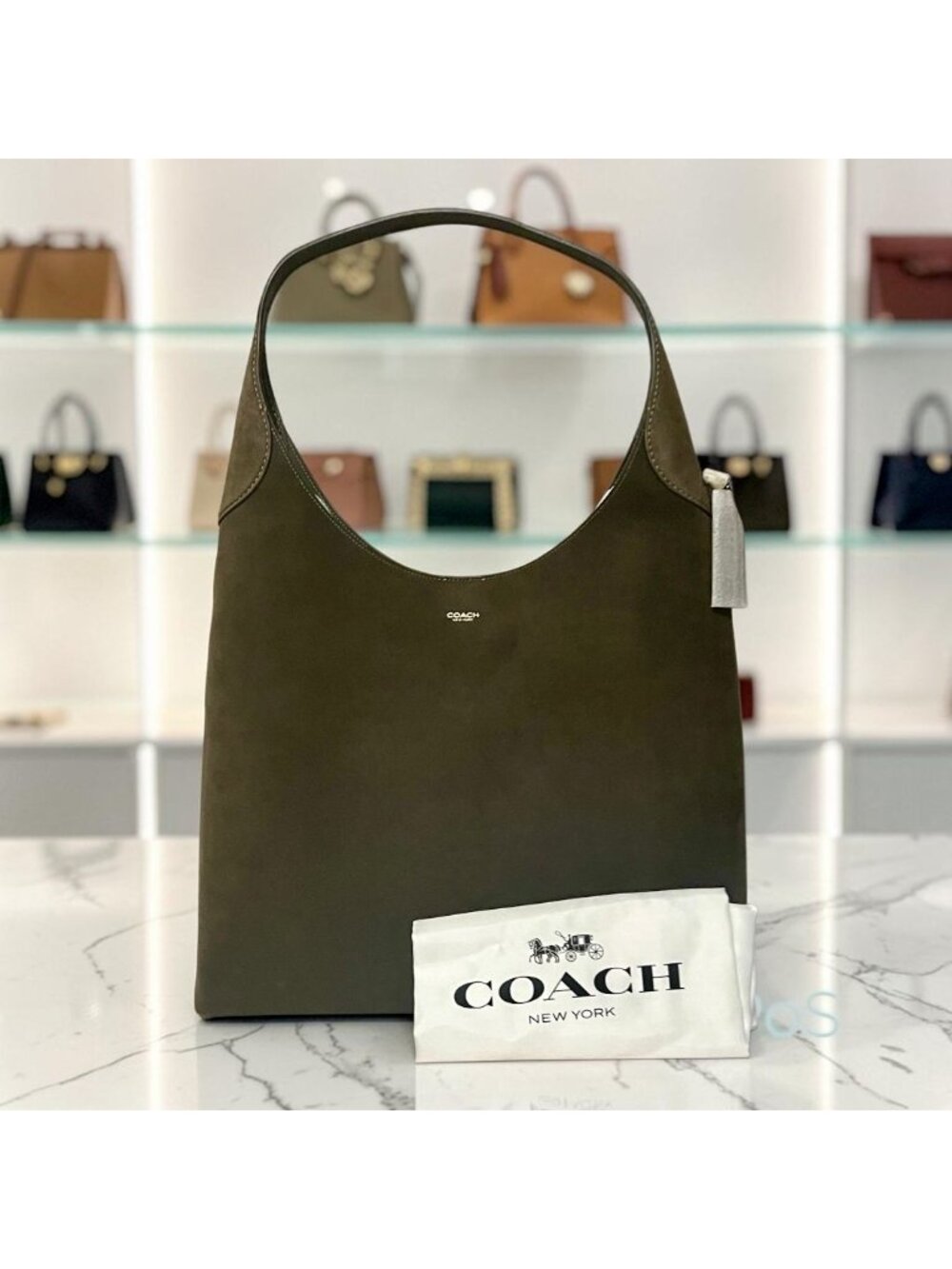 NEW WITH TAG AUTHENTIC COACH BROOKLYN 39 IN OLIVE GREEN SUEDE.      802D173P